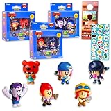 Brawl Stars Mini Figures 6 Pack - Bundle with 6 Video Game Cupcake Topper Figurines Plus Stickers, More | Brawl Stars Party Supplies Set (Styles May Vary)