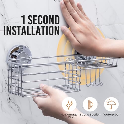 Image of LEVERLOC Shower Caddy Suction Cup Shower Shelves Shower Holder,Silver | No Drill, Heavy Duty, Small, Wall Mount, Soap Holder, Shampoo Holder