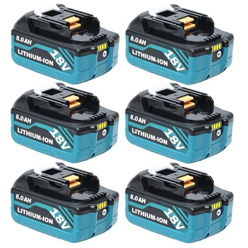 HAPPLYS 6 Pack 8000Ah BL1860B Replacement for Makita 18V Battery Compatible for Makita Battery BL1830B BL1850B BL1840B BL1815B