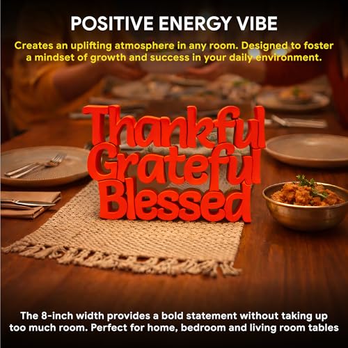 Image of Mad Masters Thankful Grateful Blessed Inspirational Desk Decor - Aesthetic Table, Shelf & Wall Showpiece for Home Office, Business. Vastu Friendly Gifting, Crimson Red (20.3 x 12.5 x 2.5 cm)