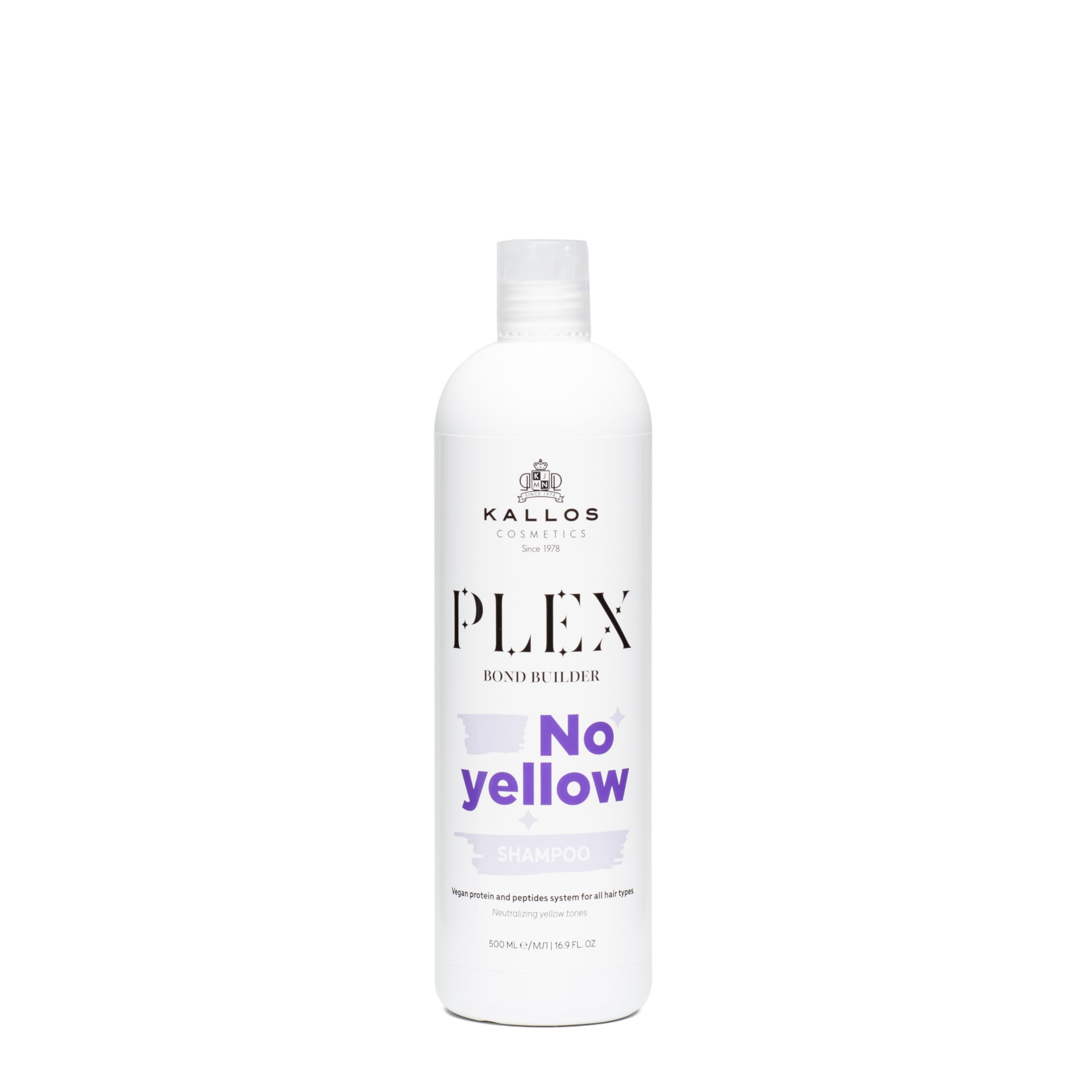 Kallos Plex Bond Builder No Yellow Shampoo with Plant Protein and Peptide Complex 500 ml – 16.9 Fl Oz