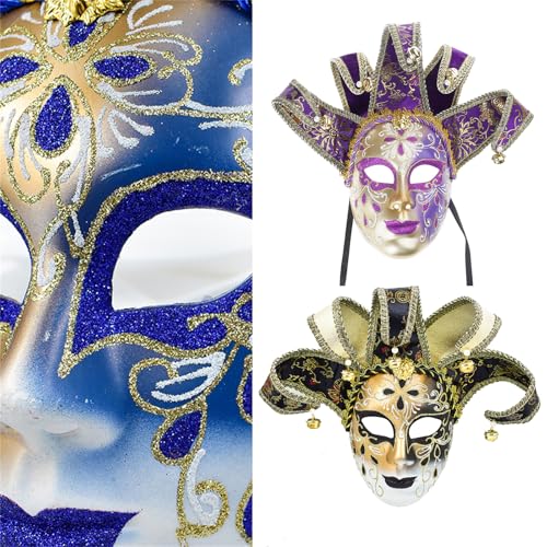 KAQNTUD Masque vénitien complet peint à la main pour cosplay mural décoratif Cadeau vénitien, violet, taille unique – vue 2