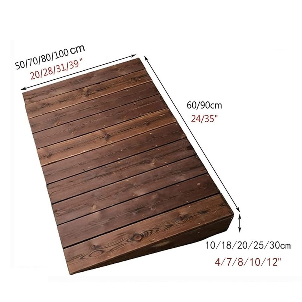 Rampa De Bordillo De Madera Rampa De Umbral Portátil 10/18/20/25/30cm Altura, Rampa De Entrada Antideslizante para Escalones Entrada/Scooter/Sillas De Ruedas(60x70x18cm/24x28x7in)