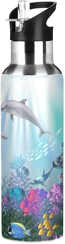 Miniatura 7 de Botella de agua de 22 onzas con diseño de panda de dibujos animados con pajilla, botella de agua de acero inoxidable a prueba de fugas sin BPA para