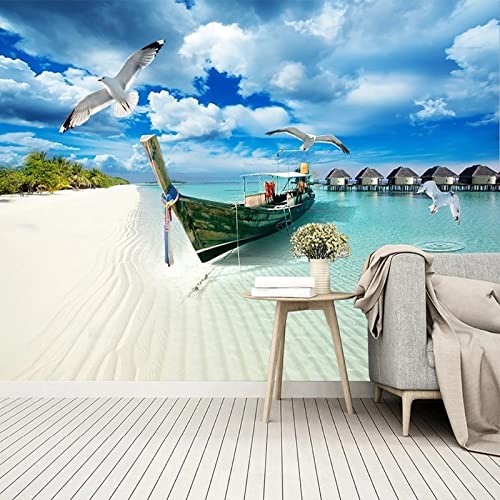 Sticker mural plage ciel bleu géant pour créer une déco de chambre vue mer