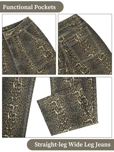 Image of Wide Leg Jeans for Women High Waist Stretch Cargo Denim Pants