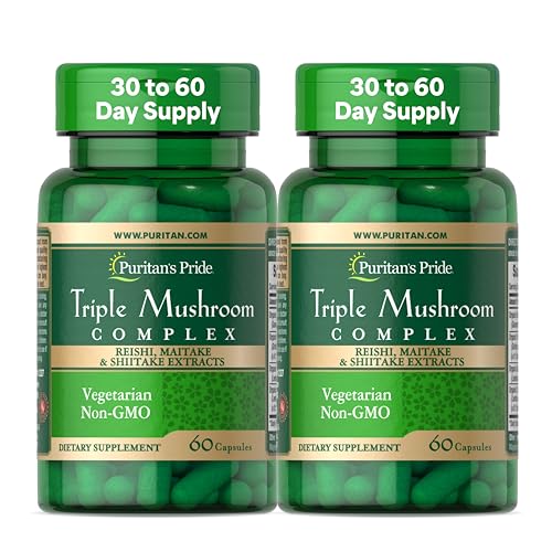 Puritan's Pride Triple Mushroom Complex, Reishi, Maitake & Shiitake Extracts, Organic Mushroom Extracts, 60 Vegetarian Cpasules