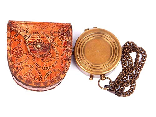 Brújula Thoreau de latón sólido con diseño vintage y estuche de cuero miniatura 5