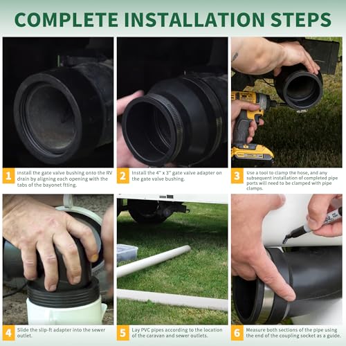 Image of RV and Camper Sewer Waste Plumbing Connection System Kit with Slip Fit Coupling Adapter, for 3inch PVC Pipe RV Sewer Hose Fittings RV Sewer Adapter