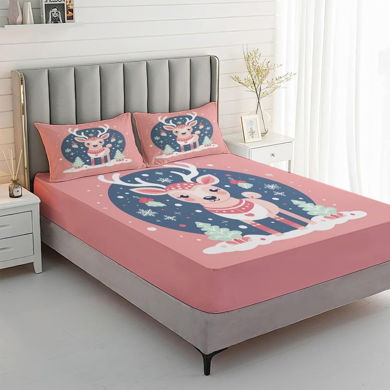 Miniatura 10 de Juego de sábanas de ciervo tamaño Queen, sábanas de microfibra suave con bolsillo profundo y estampado sin arrugas, 4 piezas (1 sábana bajera, 1