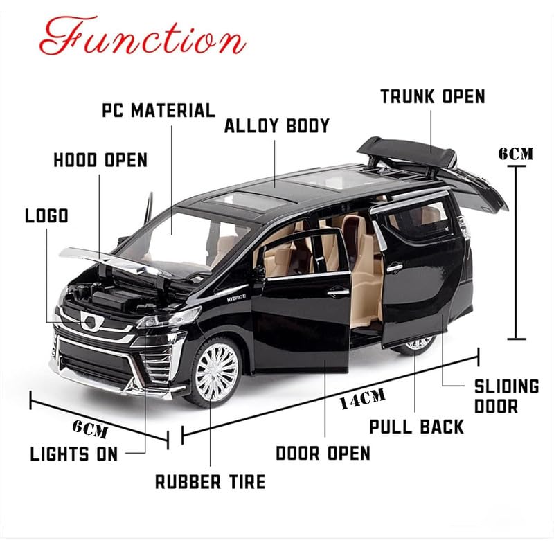 Image of PINQUE Kids New Car 1:32 Alphard Diecast Alloy Metal Pull Back Car with Openable Doors Music Sound and Light Vehicle Toy Car for Boys (Black)