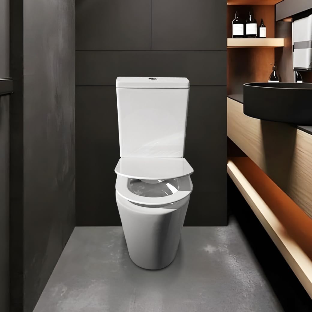 Inodoro Adaptado para Personas con Movilidad Reducida - WC con Sistema Rimless Antibacterias - Váter Ergonómico con Tapa UF Amortiguada y Altura Accesible - Salida Dual Eficiente