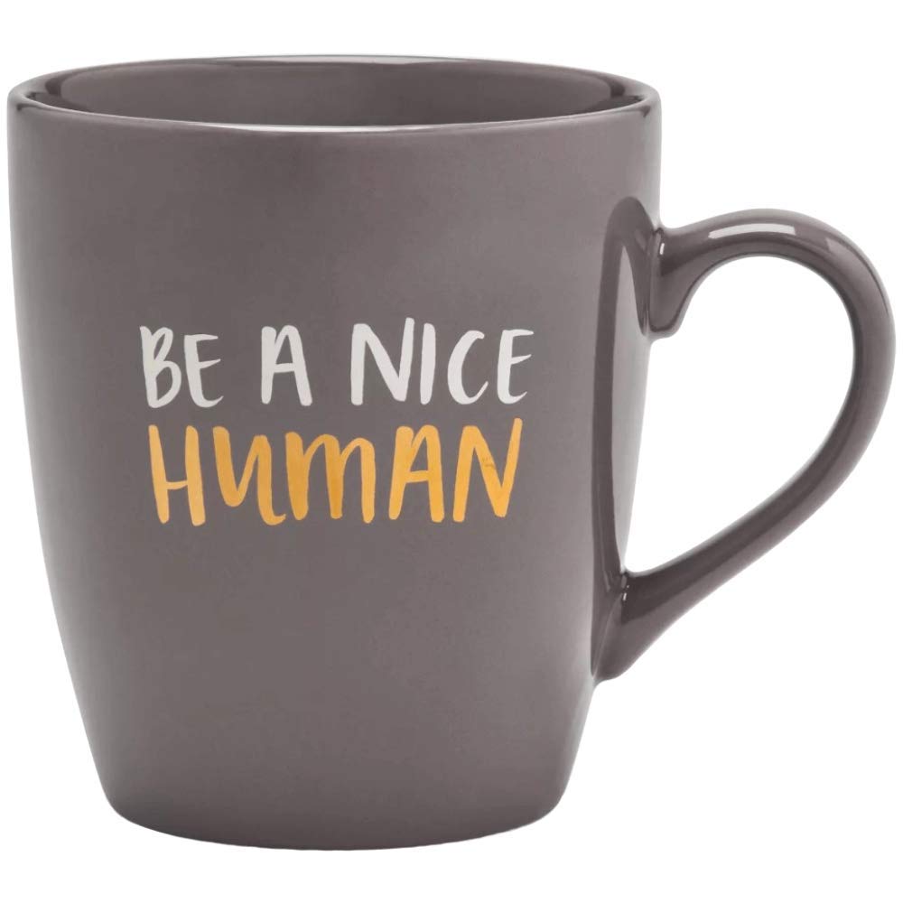 Be A Nice Human Large Coffee Tea Soup Cereal Mug - Dishwasher & Microwave Safe - Gray, Modern, Cute, Inspirational, Motivational | Perfect for Men & Women - Stoneware Coffee Cup Made to Last 27oz