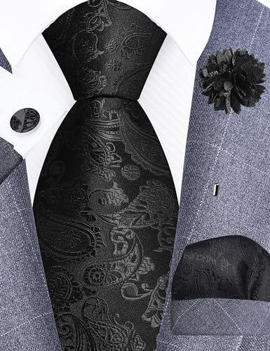 GUSLESON 3.15"（8cm） Mens Paisley Tie and Lapel Pin Necktie Hankerchief Cufflinks Set for Men2