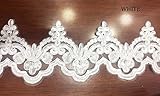Beaded Lace Trim Sequinned Ribbon Vintage Decorative Wedding/Bridal DIY Craft Sewing Coloured Fabric (White, 5 Yards)