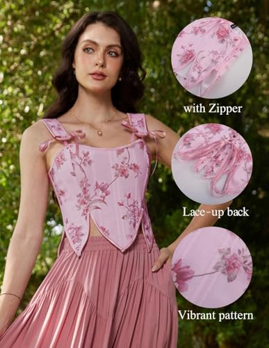 Image of Scarlet Darkness Women's Renaissance Corset Tops Floral Boned Bodice | Lace Up Medieval Overbust Corset, for Ren Faire Pirate Fairy Cosplay Halloween Party