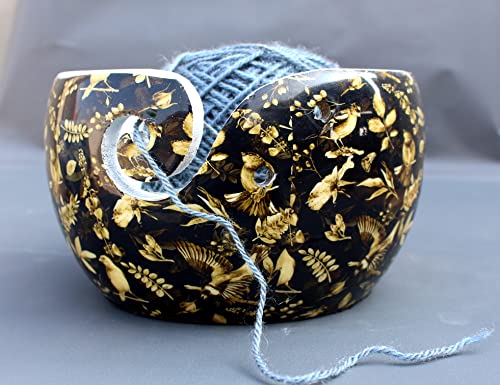 Image of Multi Purpose Wooden Yarn Bowl - Yarn Holder Rosewood - Knitting Bowl Handmade Wooden Yarn Bowl for Knitting and Crochet | Large Knitting Bowl Mother's Day Gift (Golder)