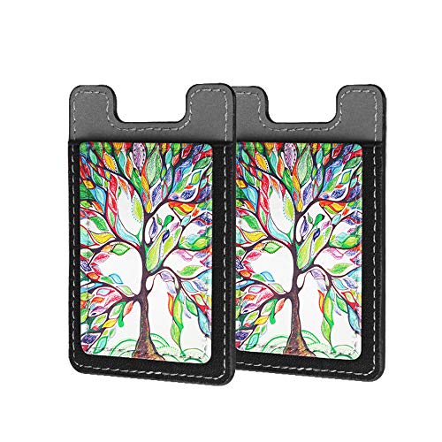 Cell Phone Credit Card Holder [2 Pack], Fintie Premium PU Leather Stick on ID Business Card Wallet Case Pouch for iPhone Samsung Galaxy LG and Most Smartphones, Love Tree