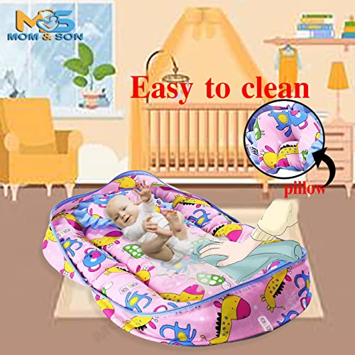 Image of MOM & SON Baby Bedding Set Mattress with Net & Baby Sleeping Bag (0-3 Months) (Pink & Green)