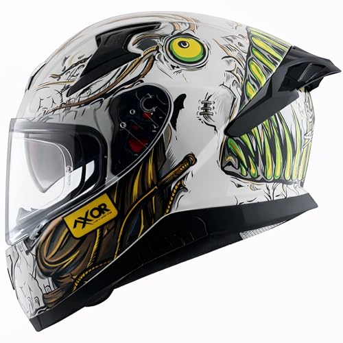 Image of Axor Apex Seadevil ISI ECE DOT Certified Full Face Dual Visor Helmet for Men and Women with Pinlock Fitted Outer Clear Visor and Inner Smoke Sun Visor White Gold(L)
