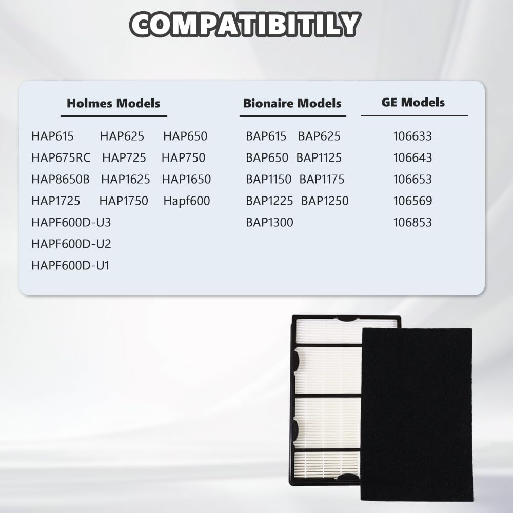 3 Pack HEPA Filter HAPF600 Compatible with Holmes HAP650 HAP615 HAP625 Include 3PCS True HEPA Filter& 3PCS Pre-filters