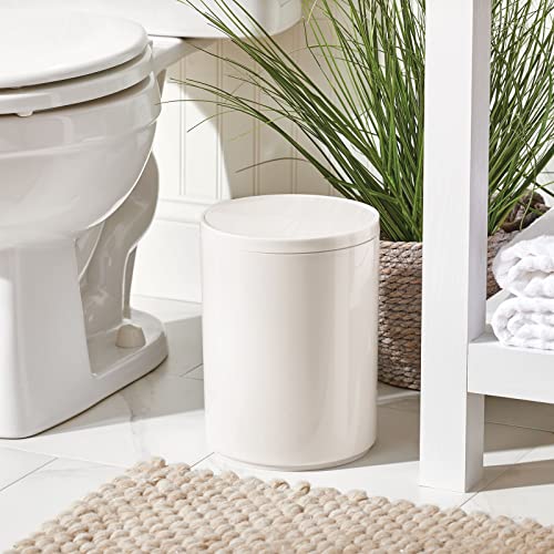Image of mDesign Plastic Small Slim Round 1.7 Gallon /6.5 Liter Trash Can with Removable Swing Lid - Wastebasket, Garbage Container Basket Bin for Master /Guest Bathroom - Holds Rubbish /Recycle - Cream /Beige