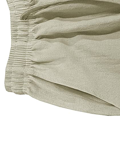Somthron Men's Loose Plus Cotton Linen Summer Breathable Casual Cropped Pants Solid Drawstring Sweatpants Joggers(Kh-3Xl) A-Khaki #TOP5