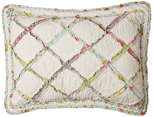 Image of Laura Ashley - Standard Quilted Sham, Soft Cotton Decorative Pillow Cover with Envelope Closure, Ruffle Trellis Design, 20x26, Cottage Core Decor (Ruffled Garden)