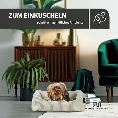 Rohrschneider Hundebett waschbar für kleine und mittelgroße Hunde mit Hundekissen Cord (ca. 55x42 cm) inkl. Gassibeutel (Beige 55 cm, Cordstoff breit)