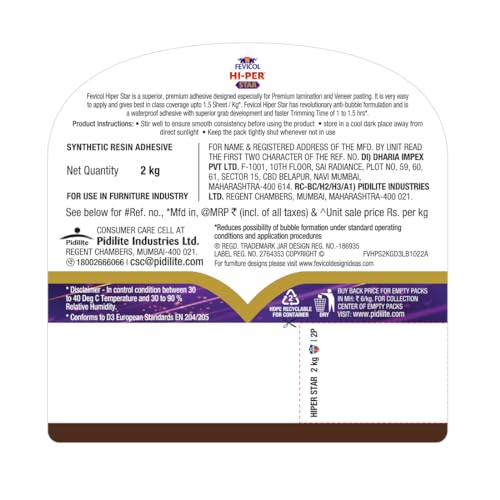 Image of Pidilite Fevicol Hi-PER Star, 2kg- Technologicaly Advance waterproof woodworking Adhesive, Anti Bubble Formula, Faster Grab, Easy to Use