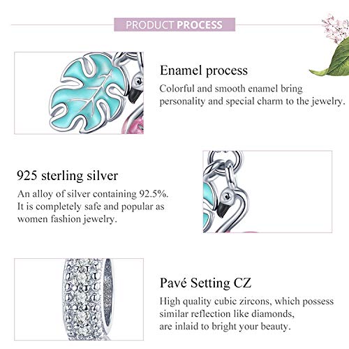 Colorful Enamel Unicorn Charms for Bracelets 925 Sterling Silver Animal Charms for Bracelets Unicorn Necklace Bracelets (Pink Flamingos Charms)4