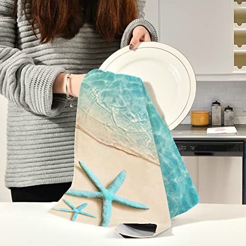 Slhkpns Starfish Summer Beach Kitchen Dish Towel Set Of 4,Sandy Ocean 18X28In Absorbent Dishcloth Reusable Cleaning Cloths For Household Use, 18 Inches X28 Inches #TOP5