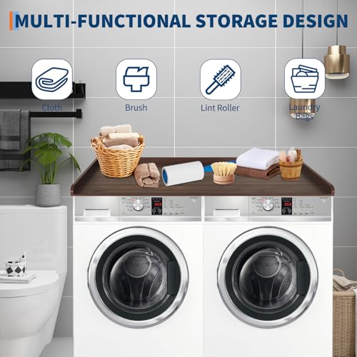 GarveeHome Washer Dryer Countertop, Wood Laundry Countertop with 2.75" H Edge Rails, Waterproof Washer Dryer Cover with Anti-Slip Pads for Laundry Room Organization and Storage