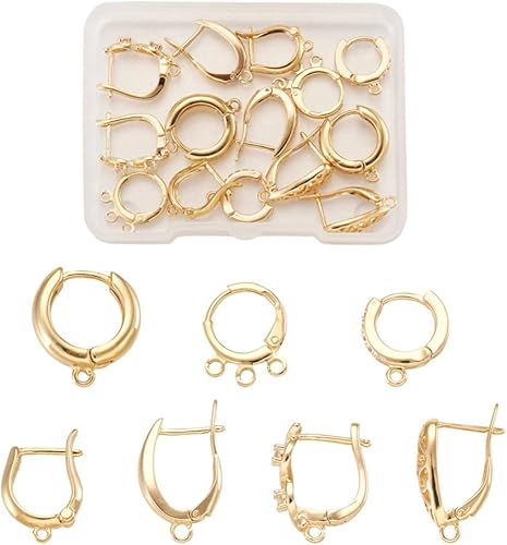 Miniatura 9 de Cheriswelry 10 aretes de aro con circonita cúbica transparente dorada, latón, micro palanca, parte trasera, aretes redondos, 0.591 x 0.531 in para