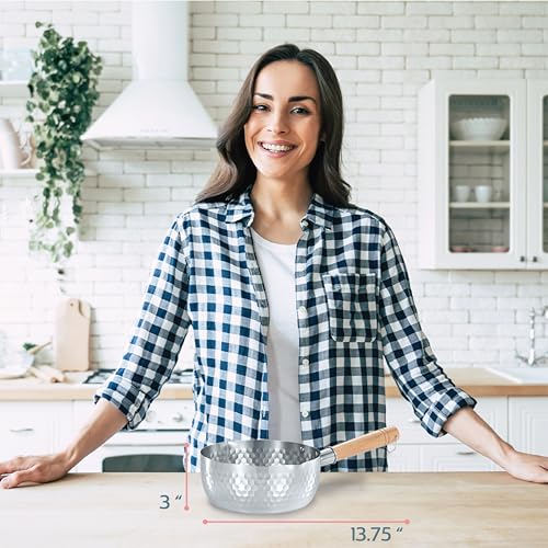 Image of (1 PC) - CONCORD 1.9l Stainless Steel Yukihira Pan. Traditional Japanese Saucepan with Wood Handle. Great for Ramen, Tempura, Milk, etc.