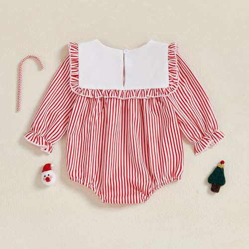Newborn Baby Girl Christmas Outfit Tree Ruffle Long Sleeve Romper Jumpsuit Smocked Bubble Striped Clothes2