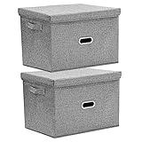 Cajas Almacenaje Tela Juego de 2, Cajas Organizadoras con Tapa Caja Almacenaje Juguetes (44 x 29 x 30CM), Cajas Guardar ropa, Cajas de Caja Tela Almacenaje Lavables - Gris