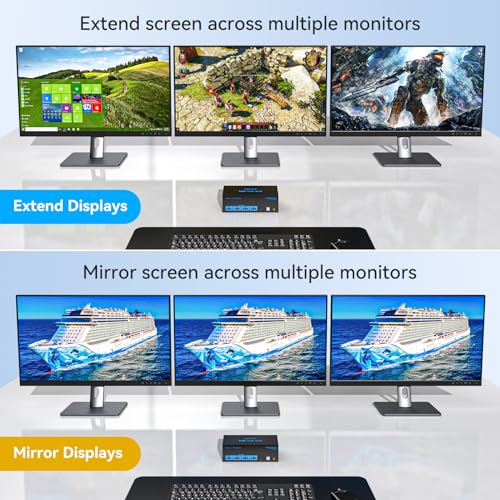 Image of 8K@60Hz KVM Switch 3 Monitors 2 Computers Displayport 4K@120Hz DP KVM Switches Triple Monitor Dual Port for 2 PC /Laptops Share 4 USB 3.0 Ports Support Extended & Duplicate Display Mode