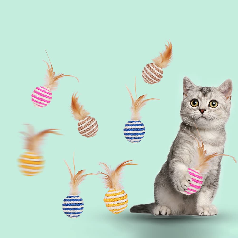 10 Juguetes Para Gatos Con Plumas Y Sonido - Pelotas Interactivas De Sisal