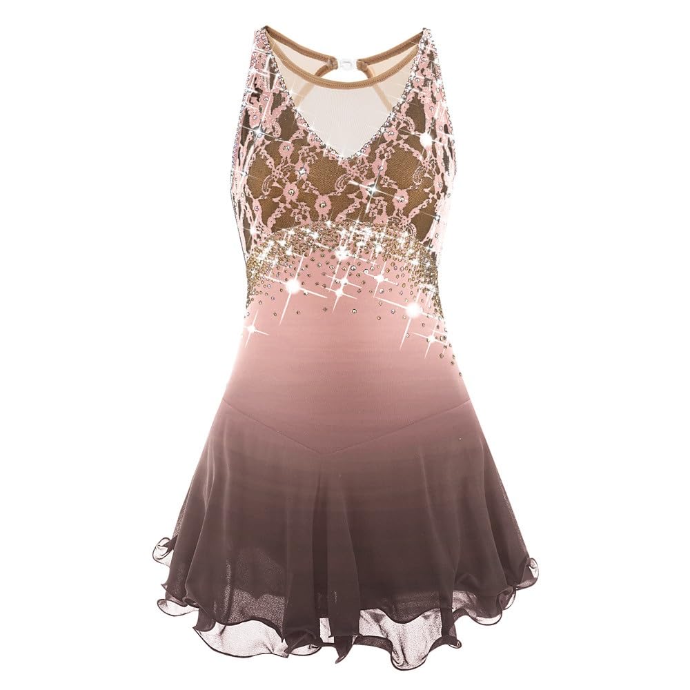 Ice Skating Dress For Le Ragazze E Le Donne,pattinaggio Concorso Costume Professionale Fatta Di Ordine Aperta Indietro Maniche Figura Abito Pattinaggio