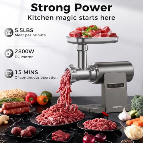 Image of Electric Meat Grinder for Home Use, 2800W Peak Power, Heavy Duty Metal Body with Auto-Reverse, 2 Blades & 3 Grinding Plates, Sausage Stuffer & Kibbeh Kit, Easy Clean