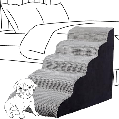 Dog Stairs 24 inches for High Beds, Dog Stairs for Small Large Dogs to Bed 24-28 inches Tall, 5 Tier Foam Dog Stairs for High Bed 26 inches, Non-Slip Dog Ramps for Older Dogs/Cats Injured, Grey Dog Stairs 24 inches for High Beds, Dog Stairs for Small Large Dogs to Bed 24-28 inches Tall, 5 Tier Foam Dog Stairs for High Bed 26 inches, Non-Slip Dog Ramps for Older Dogs/Cats Injured, Grey