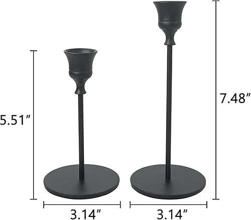Miniatura 5 de DreamsEden Portavelas cónico negro Juego de 2 portavelas de metal moderno decorativo alto para comedor, hogar, boda, fiesta, decoración festiva