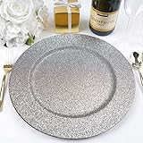 Efavormart Pack of 6-13' Round Silver Glitter Acrylic Plastic Charger Plates for Wedding, Outdoor...