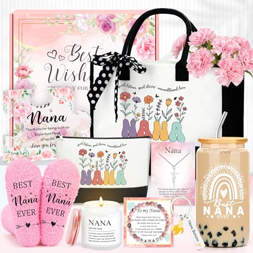 Image of Nana Gifts from Grandkids Nana Birthday Gifts for Women Best Nanas Ever Gift Set from Granddaughter Personalized Great Nanas Favorite Presents Merch Stuff for Happy Birthday Christmas with 16oz Cup