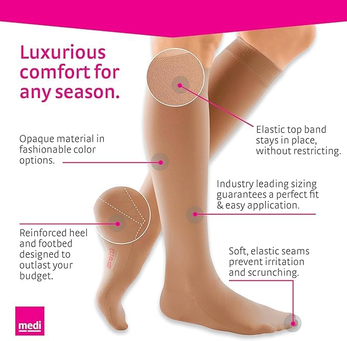 Image of Mediven Women's Comfort Knee High 15-20mmHg Semi-Sheer Compression Stocking | Soft graduated knee high compression stockings for women, made for daily comfort, travel, and long standing.