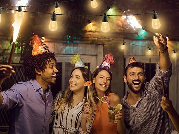 Miniatura 7 de Tira de luces LED para exteriores de 49 pies, luces de patio con control remoto, tira de luces para exteriores con 20 bombillas inastillables, IP65,