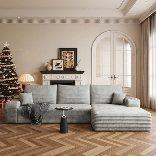 Image of Boneless Couch, Modular Sectional Couches for Living Room, U-Shaped Cloud Couch Sofa with Deep Seat, Fluffy Corduroy Upholstered Corner Sofa