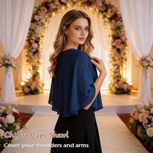 Image of Ciormis Chiffon Capelet Women's Soft Shawls and Wraps for Evening Dresses, Wedding Formal Dress Shawl Cape Cover up