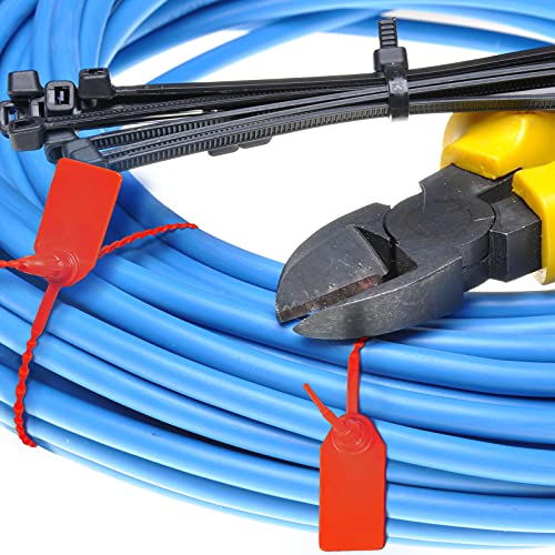 100 Pieces Plastic Tamper Seals 250 mm Self-Locking Tie Tags Red Security Seals Disposable Safety Pull Tie for Home Office Garage Workshop Fire Extinguishers